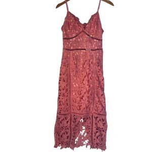 Boohoo Dusty Rose Crochet Midi Dress